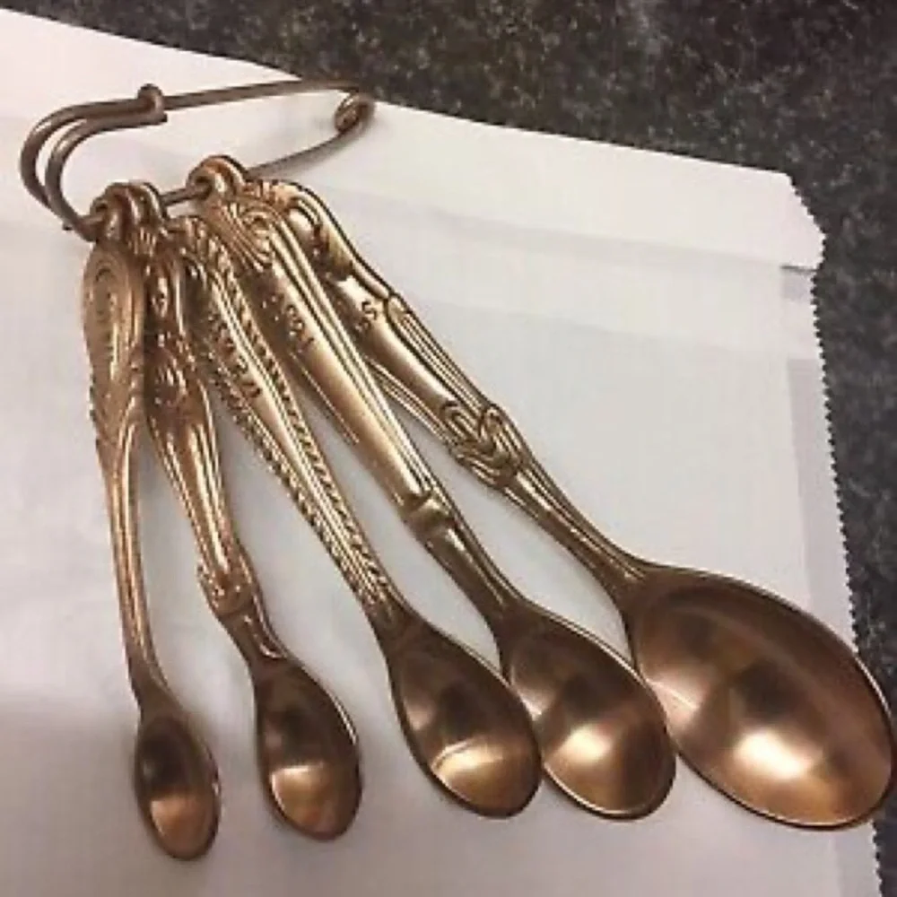 Anthropologie Vintage Flatware Measuring Spoons Safety Pin Copper Set Of 6 Rare